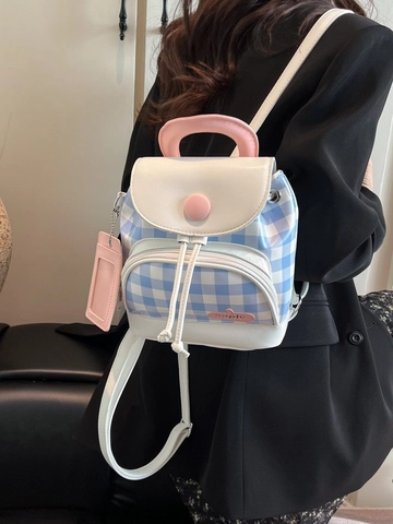 Mode Mini Kariert Rucksack Für Damen PU Leder Gingham Klein Reiserucksack Mit Kartenhalter Täglich Lässige Umhängetasche