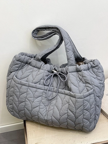 Bolso Tote Acolchado de Gran Capacidad para Mujer Nylon Ligero Patrón de Hojas Bolso de Hombro Hinchado para Viaje Diario Estilo Casual