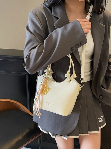 Bolso de Cubo de Cuero PU de Patente Retro de Moda para Mujer Nuevo Bolso de Mano Brillante Urbano Minimalista Bolso de Hombro con Correa Desmontable