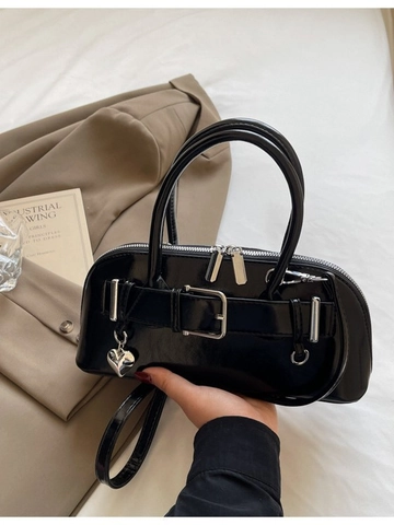 Sac Bowling pour Femme en Cuir PU à la Mode Avec Pendentif Coeur Chic Boucle de Ceinture Sac à Main Bandoulière Grande Capacité