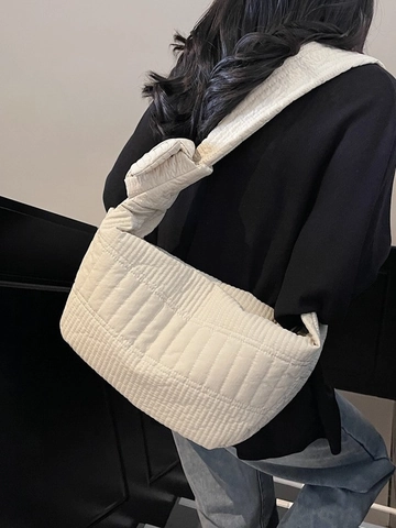 Borsa Hobo in Nylon Trapuntato da Donna Grande Capacità Con Tracolla a Nodo Borsa a Spalla Minimalista Versatile per Tutti i Giorni