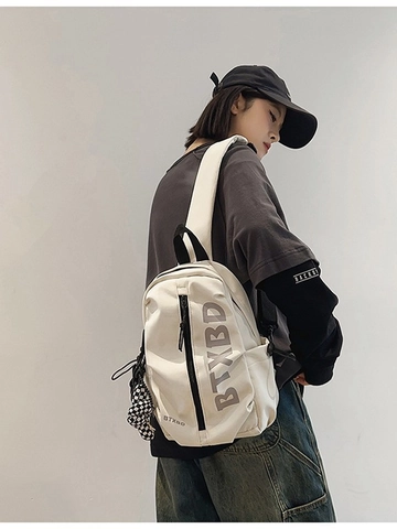 Women Fashion Nylon Chest Bag Large Capacity Crossbody Bag With Letter Print Checkerboard Pendant Trendy Casual Streetwear