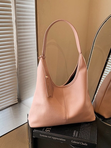 Bolso Hobo de Cuero PU con Grano de Guijarro Gran Capacidad Mujer Moda Color Sólido Tote Bolso de Hombro Cierre Magnético