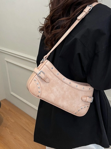 Dames Vintage Klinknagels PU Leer Onderarm Schoudertas Kleine Y2K Baguette Bag Met Gesp Voor Dagelijks Gebruik
