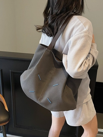 Borsa Tote in Tela da Donna di Grande Capacità Borsa a Tracolla Casual Versatile Con Cuciture Decorative Per Pendolari