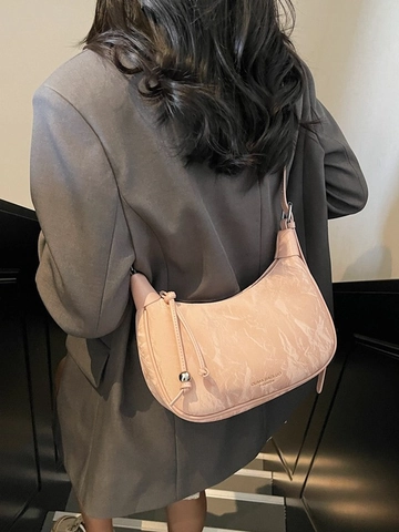 Borsa Sottobraccio a Dumpling in Pelle PU Donna Catena Argento Borsa a Tracolla Texture Plissettata Versatile