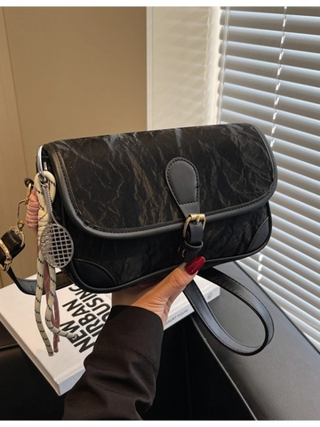Women Pleated PU Leather Crossbody Bag Vintage Small Square Shoulder Bag With Braided Rope Charm Casual Underarm Bag