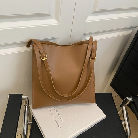 Minimalistisch Dames Grote Capaciteit PU Leer Tote Bag Mode Stiksels Schoudertas Veelzijdige Okseltas Boodschappentas Dagelijks