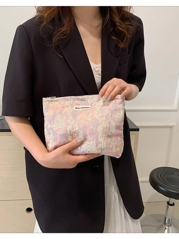 Women's Literary Jacquard Woven Clutch Bag Small Cosmetic Makeup Bag Zipper Pouch For Lipstick Air Cushion Handbag