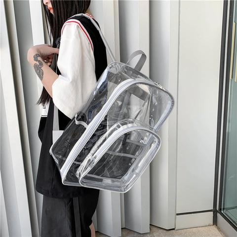 Large Capacity Clear PVC Backpack For Women Men Waterproof Minimalist Student School Bag Transparent Travel Storage Backpack