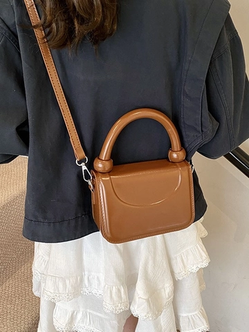 Damen Mode Glänzend PU Leder Kleine Quadratische Handtasche Minimalistisch Rundgriff Umhängetasche Nischen Koreanischer Stil Tasche