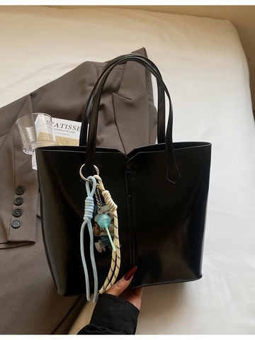 Women Large Capacity PU Leather Tote Bag Simple Casual Shoulder Bag Handbag With Decorative Charm For Commuter Daily Matching