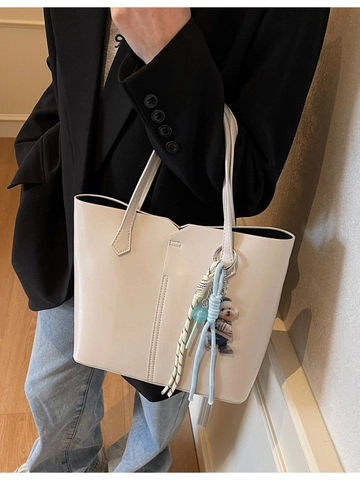 Women Large Capacity PU Leather Tote Bag Simple Casual Shoulder Bag Handbag With Decorative Charm For Commuter Daily Matching