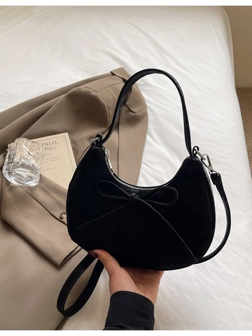 Sac Hobo Demi-Lune pour Femmes en Cuir PU Mat Avec Nœud Sac Bandoulière Vintage Sac Sous le Bras pour Trajet Quotidien Chic