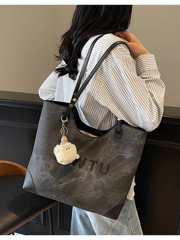 Bolso de Mano de Gran Capacidad para Mujer Textura de Mármol Bolso de Hombro para Conmutar Cuero PU Color de Contraste