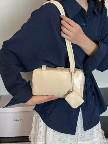 Bolso de Hombro Minimalista de Cuero PU para Mujer Color Sólido Bolso de Axila Con Mini Bolsa Pequeño Bolso de Almohada