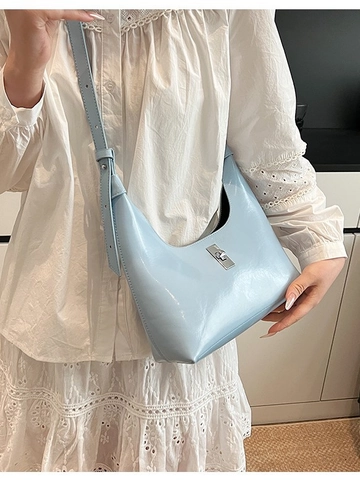 Bolso de Hombro Hobo de Cuero PU de Moda Cierre Metálico Brillante Bolso de Axila Color Sólido Versátil Informal Diario