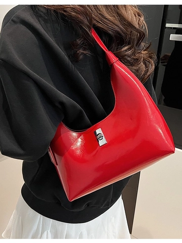 Bolso de Hombro Hobo de Cuero PU de Moda Cierre Metálico Brillante Bolso de Axila Color Sólido Versátil Informal Diario