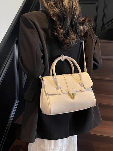 Vintage Britse Stijl PU Lederen Crossbody Handtas Voor Vrouwen Minimalistische Woon-werkverkeer Vierkante Tas Met Gouden Slot