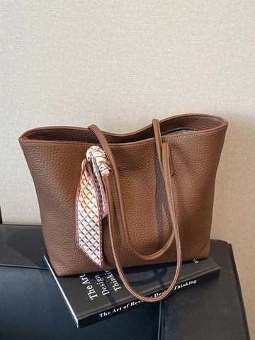 Borsa Tote da Donna in Pelle PU di Grande Capacità Texture Ciottolo Borsa a Tracolla per Pendolari Con Sciarpa Decorativa Ufficio