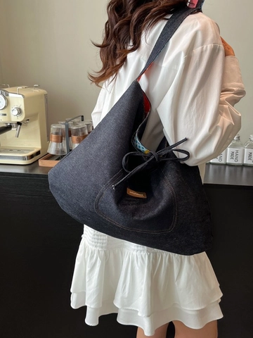 Women Large Capacity Denim Tote Bag Vintage Patchwork Shoulder Crossbody Bag Casual Hobo Bag Messenger Bag Daily Travel