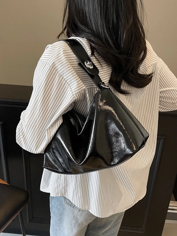 Modern Minimalist PU Leather Shoulder Bag For Women Fashion Pleated Pillow Crossbody Bag Elegant Daily Tote Bag High Sense Soft Handbag Large Capacity Zip Bag
