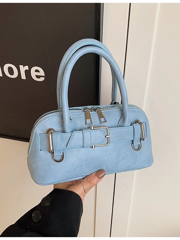 Women PU Leather Shell Crossbody Bag Fashion Handbag With Belt Buckle Decoration Double Zipper Small Shoulder Bag For Daily