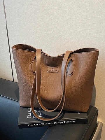 Dames Grote Tote Bag PU Leer Lychee Patroon Schoudertas Minimalistisch Vintage Handtas Voor Dagelijks Werk Kantoor