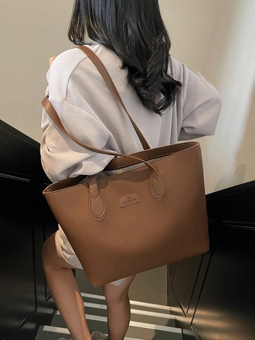 Dames Grote Tote Bag PU Leer Lychee Patroon Schoudertas Minimalistisch Vintage Handtas Voor Dagelijks Werk Kantoor