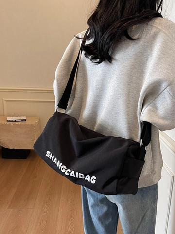 Borsa a Tracolla da Donna in Tela di Grande Capacità Stile Coreano Rilassato Stampa Lettere Borsa a Cuscino Casual