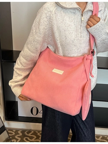 Women Casual Corduroy Tote Bag Large Capacity Shoulder Bag With Small Pouch Adjustable Strap Retro Hobo Bag For Daily Use