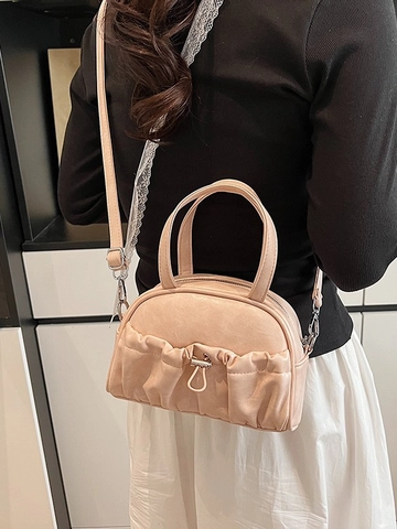 Fashion Women Ruched PU Leather Handbag Mini Pillow Shape Crossbody Bag Versatile Shoulder Bag With Top Handle Adjustable Strap