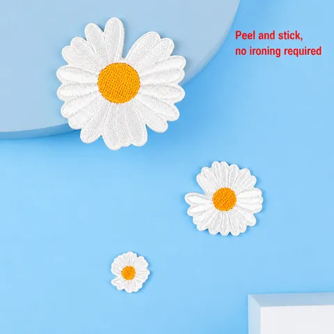 Daisy Embroidery Patch Self-Adhesive Flower Applique For DIY Clothing Bags Jackets Decoration Repair Sticker