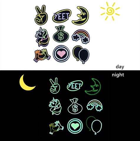 Leuchtende Bestickte Aufnäher Für Kleidung DIY Metaverse Cartoon Einhorn Regenbogen Herz Mond Glow In The Dark Aufnäher