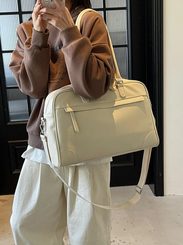 Women Vintage PU Leather Large Capacity Travel Tote Bag Multi-functional Gym Fitness Handbag With Detachable Shoulder Strap