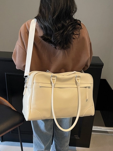 Women Vintage PU Leather Large Capacity Travel Tote Bag Multi-functional Gym Fitness Handbag With Detachable Shoulder Strap