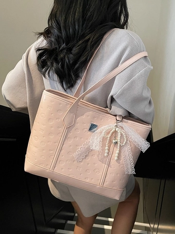 Borsa Tote da Donna Chic in Pelle PU Con Motivo a Cartoni Animati in Rilievo Borsa a Tracolla di Grande Capacità Con Ciondolo Künstliche Perle Pizzo