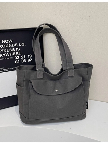 Women Large Capacity Canvas Tote Bag Minimalist Casual Shoulder Bag With Zipper Multi Pockets For Daily Work School Travel