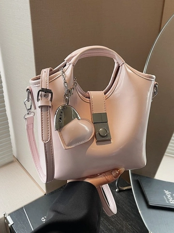 Borsa a Secchiello in Pelle PU alla Moda da Donna Con Charm a Cuore Elegante Tracolla Versatile Borsa a Mano Regolabile