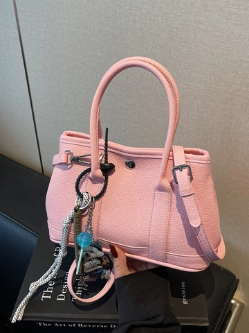 Damen Mode Litschi Struktur PU Leder Eimertasche Korean Style Casual Umhängetasche Handtasche Mit Anhängern Zum Pendeln
