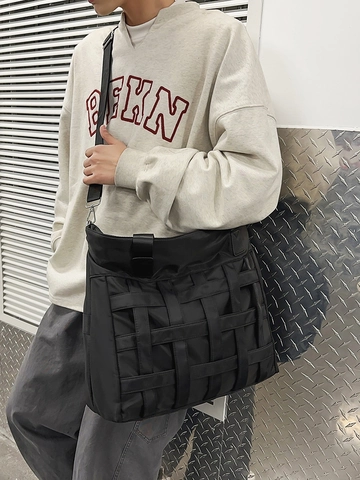Large Capacity Nylon Tote Bag For Women Men Multi-way Webbing Grid Crossbody Bag Lightweight Travel Commute Shoulder Bag