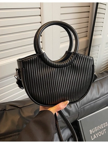 Bolso Bandolera Plisado Media Luna para Mujer Cuero PU Asa Redonda Bolso de Hombro Color Sólido Textura Vertical Bolso