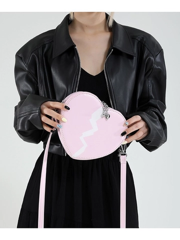 Sac Bandoulière Femme en Cuir PU en Forme de Cœur Motif Éclair Cœur Brisé Petit Sac à Main avec Fermeture Éclair