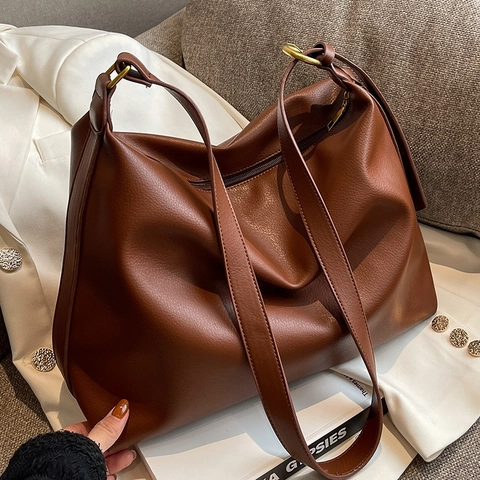 Bolso Tote de Cuero PU de Gran Capacidad para Mujer Moda Vintage Bolso de Hombro para Trabajo Minimalista Hobo