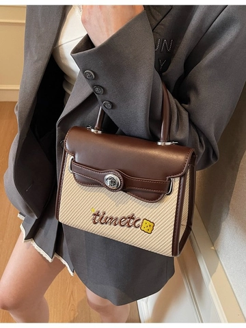 Borsa a Tracolla da Donna in Stile Coreano Pelle PU Tessuto Patchwork Piccola Borsa Quadrata Retrò per Donna Pendolarismo