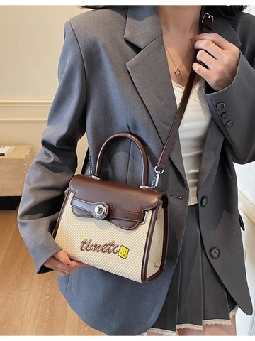 Borsa a Tracolla da Donna in Stile Coreano Pelle PU Tessuto Patchwork Piccola Borsa Quadrata Retrò per Donna Pendolarismo