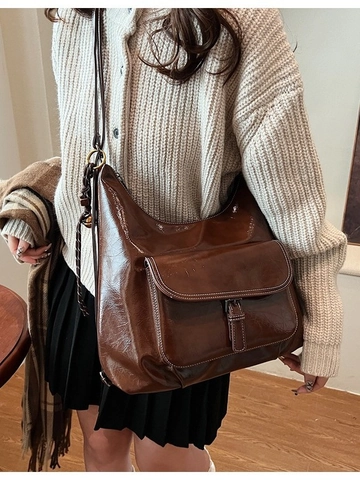 Glänzende PU Leder Hobo Tasche Mit Großer Kapazität Für Damen Multifunktionale Schulter Crossbody Rucksack Retro Tote Bag