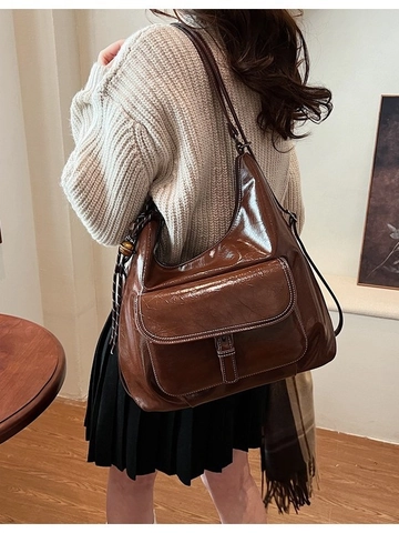 Glänzende PU Leder Hobo Tasche Mit Großer Kapazität Für Damen Multifunktionale Schulter Crossbody Rucksack Retro Tote Bag