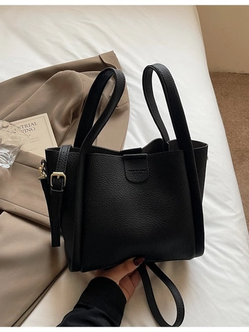 Borsa a Secchiello in Pelle PU da Donna Grande Capacità Texture Litchi Semplice Borsa a Tracolla Versatile Pendolare