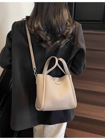 Borsa a Secchiello in Pelle PU da Donna Grande Capacità Texture Litchi Semplice Borsa a Tracolla Versatile Pendolare